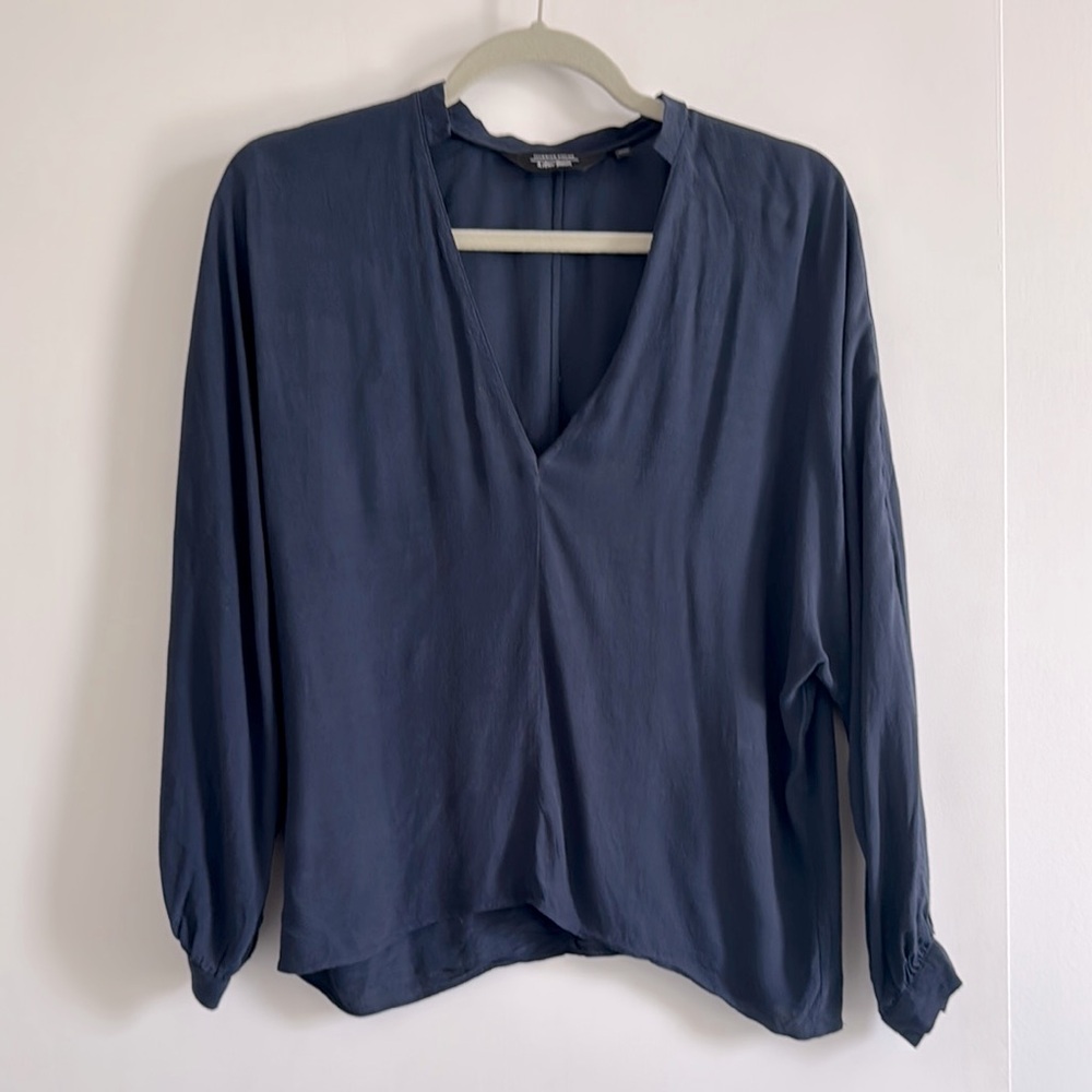 & Other Stories Navy Blue Loose V-Neck Blouse -  Size S